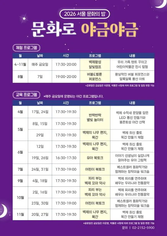 [서울백제어린이박물관] 2026 서울 문화의 밤 [문화로 야금야금] 연계 『백제왕도 달빛기행』 